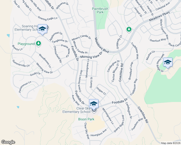 map of restaurants, bars, coffee shops, grocery stores, and more near 2335 Morningview Lane in Castle Rock