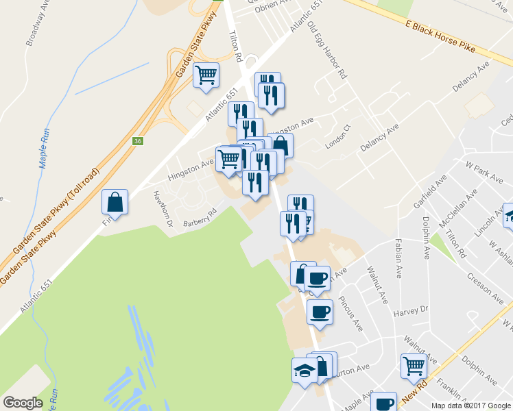 map of restaurants, bars, coffee shops, grocery stores, and more near 200 Tilton Road in Northfield