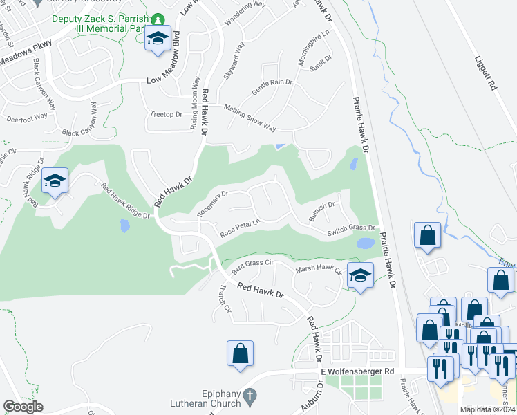 map of restaurants, bars, coffee shops, grocery stores, and more near 1487 Rosemary Drive in Castle Rock