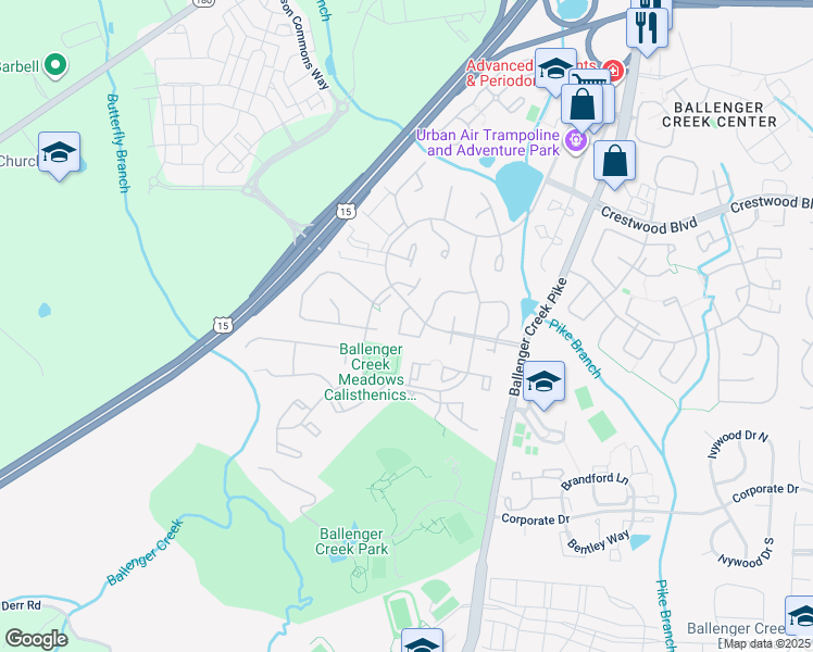 map of restaurants, bars, coffee shops, grocery stores, and more near 6326 New Haven Court in Frederick