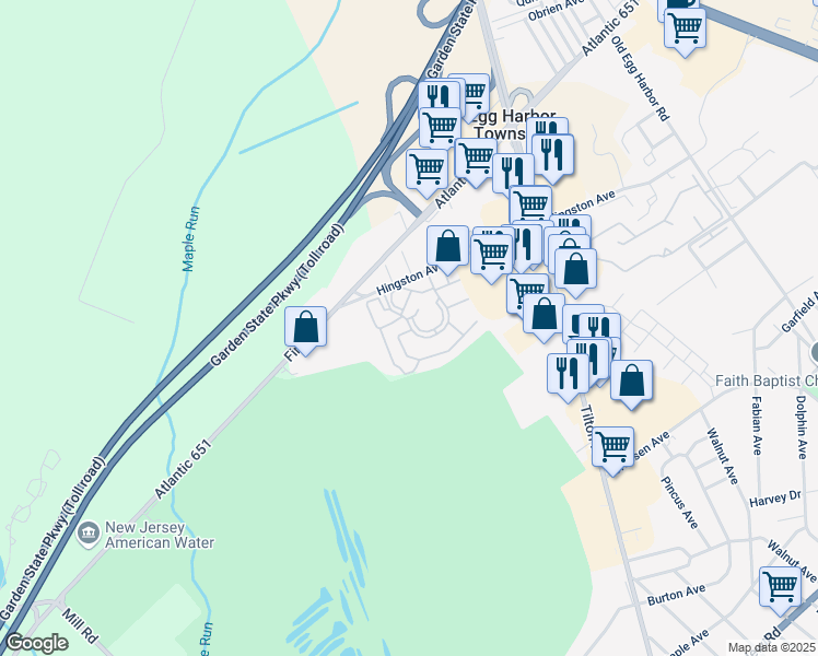 map of restaurants, bars, coffee shops, grocery stores, and more near 42 Heather Croft in Egg Harbor Township