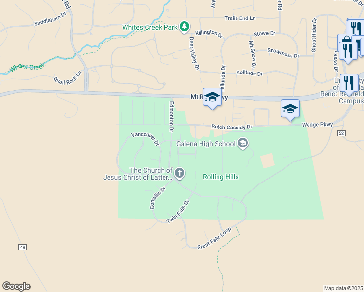 map of restaurants, bars, coffee shops, grocery stores, and more near 3716 Calgary Drive in Reno