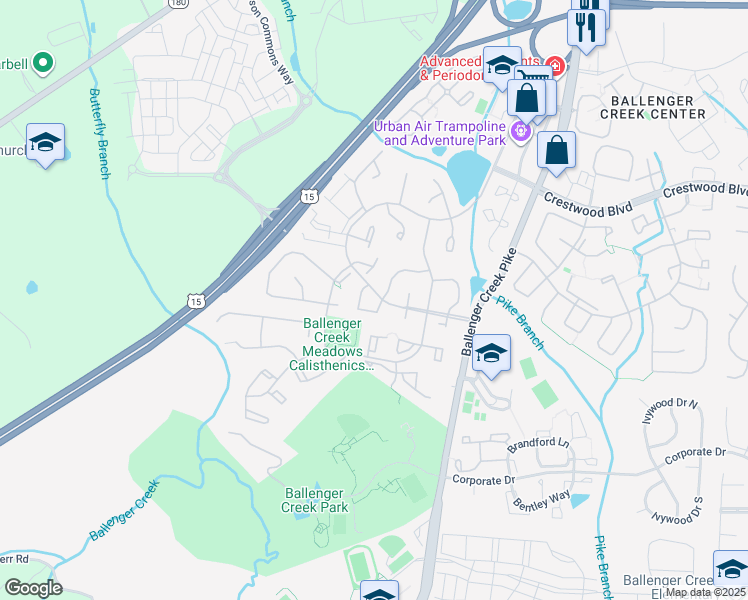 map of restaurants, bars, coffee shops, grocery stores, and more near 6388 New Haven Court in Frederick