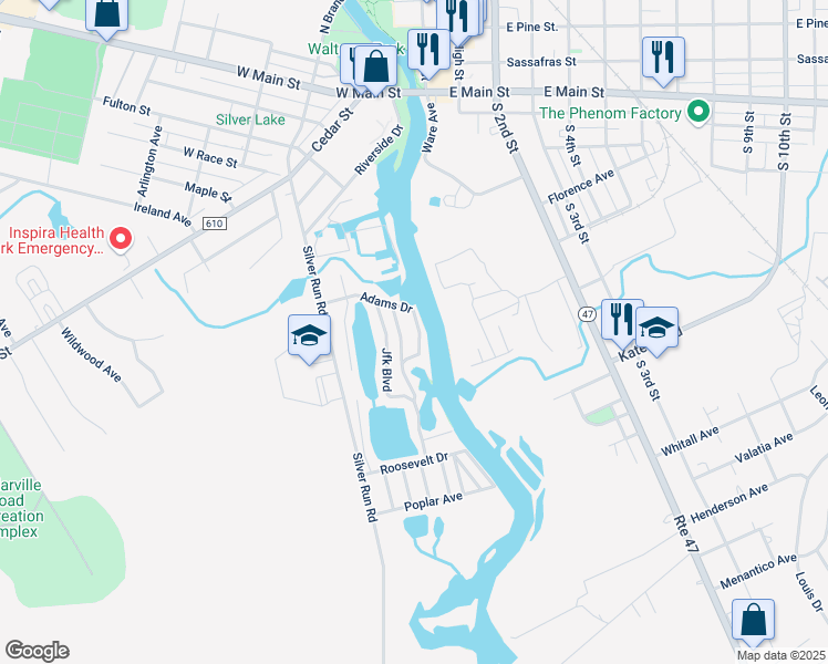 map of restaurants, bars, coffee shops, grocery stores, and more near 20 Adams Drive in Millville