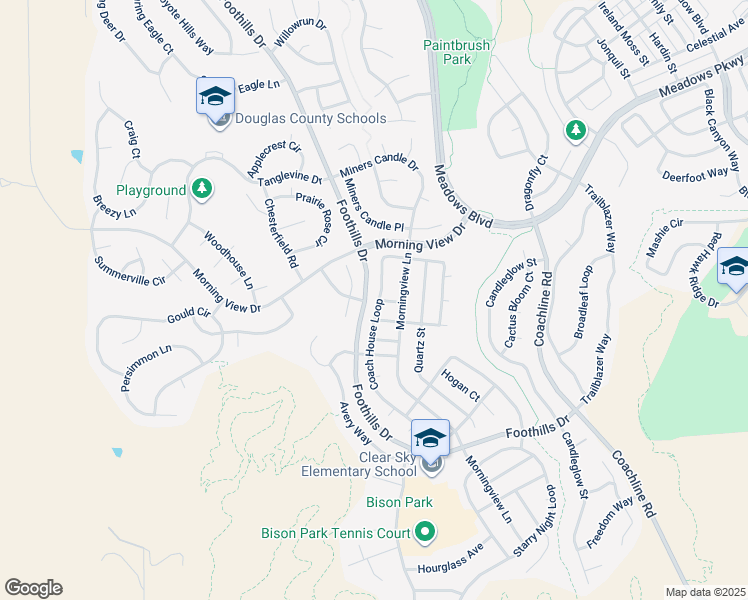 map of restaurants, bars, coffee shops, grocery stores, and more near 2275 Coach House Loop in Castle Rock