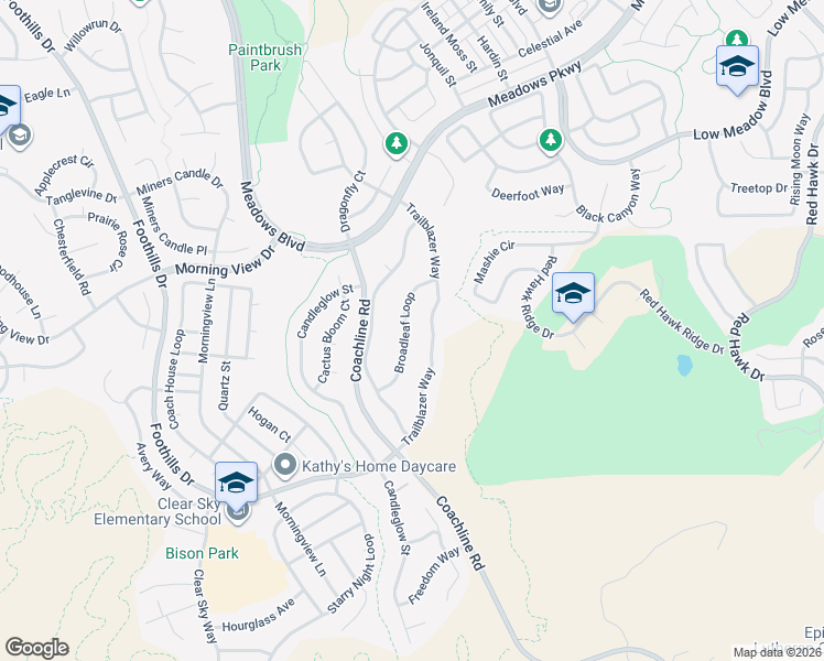 map of restaurants, bars, coffee shops, grocery stores, and more near 2281 Broadleaf Loop in Castle Rock