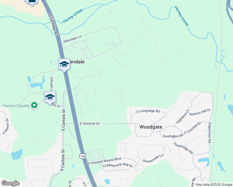 map of restaurants, bars, coffee shops, grocery stores, and more near 1100-1198 South Ravine Street in Terre Haute