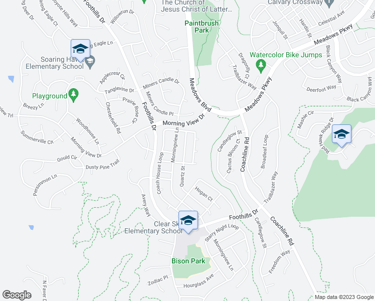 map of restaurants, bars, coffee shops, grocery stores, and more near 2302 Quartz Street in Castle Rock