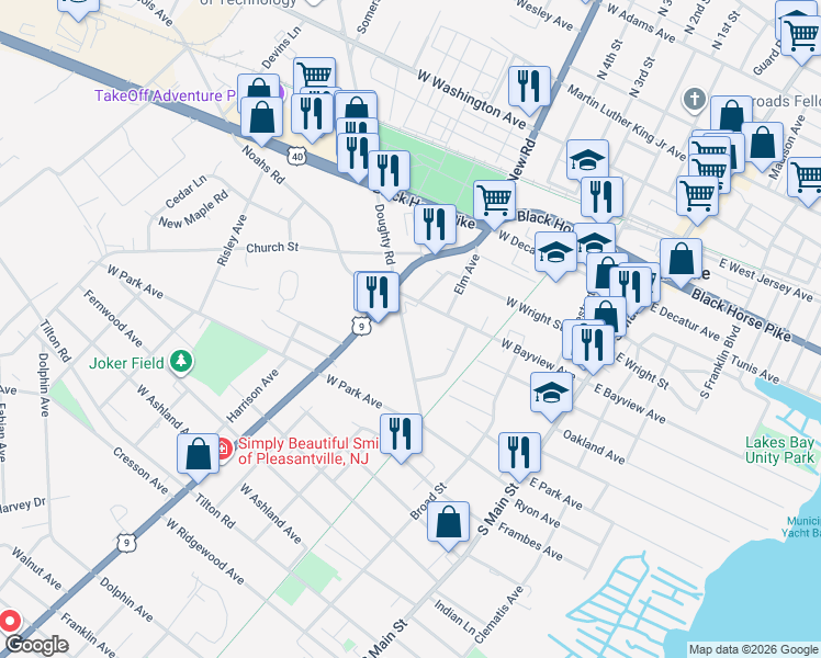 map of restaurants, bars, coffee shops, grocery stores, and more near 416 Doughty Road in Pleasantville