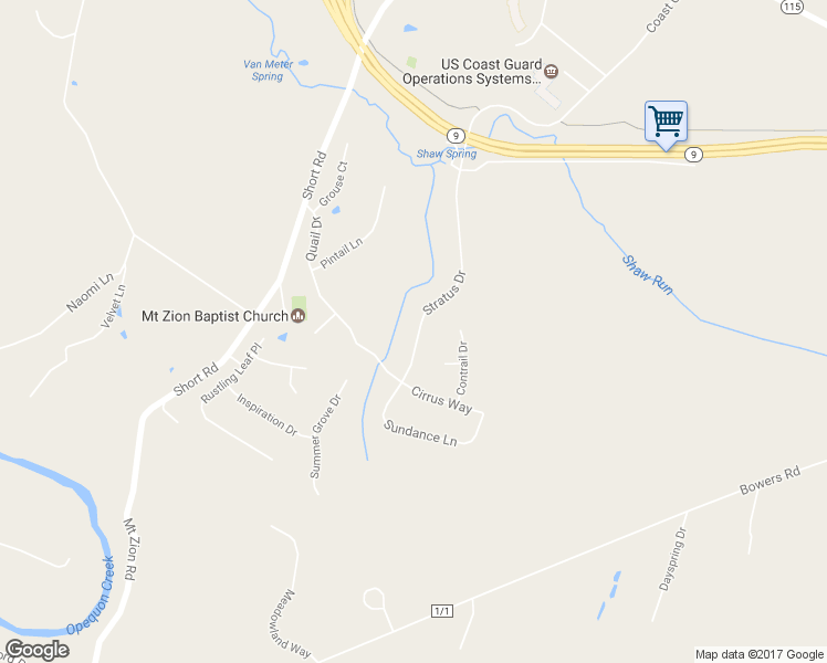 map of restaurants, bars, coffee shops, grocery stores, and more near 99 Stratus Drive in Kearneysville