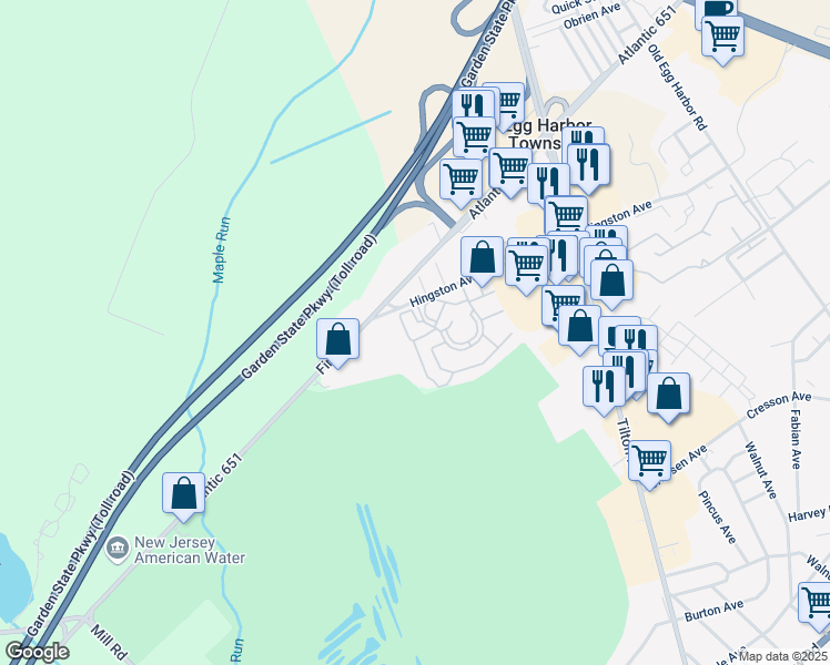 map of restaurants, bars, coffee shops, grocery stores, and more near 347 Heather Croft in Egg Harbor Township