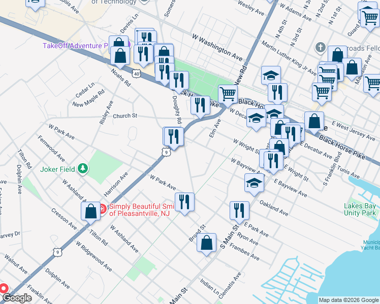 map of restaurants, bars, coffee shops, grocery stores, and more near 416 Doughty Road in Pleasantville