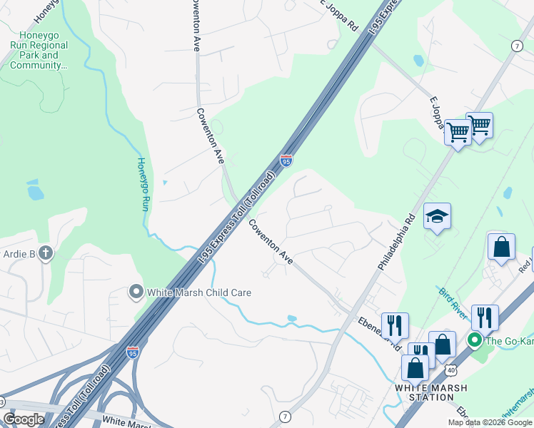 map of restaurants, bars, coffee shops, grocery stores, and more near 8839 Cowenton Avenue in Perry Hall
