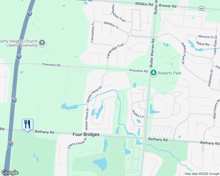 map of restaurants, bars, coffee shops, grocery stores, and more near 8217 Coral Bell Ct in Butler