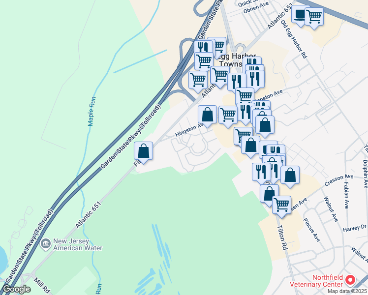 map of restaurants, bars, coffee shops, grocery stores, and more near 291 Heather Croft in Egg Harbor Township