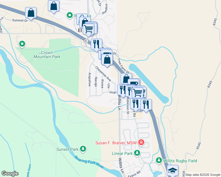 map of restaurants, bars, coffee shops, grocery stores, and more near 64 Ute in Carbondale