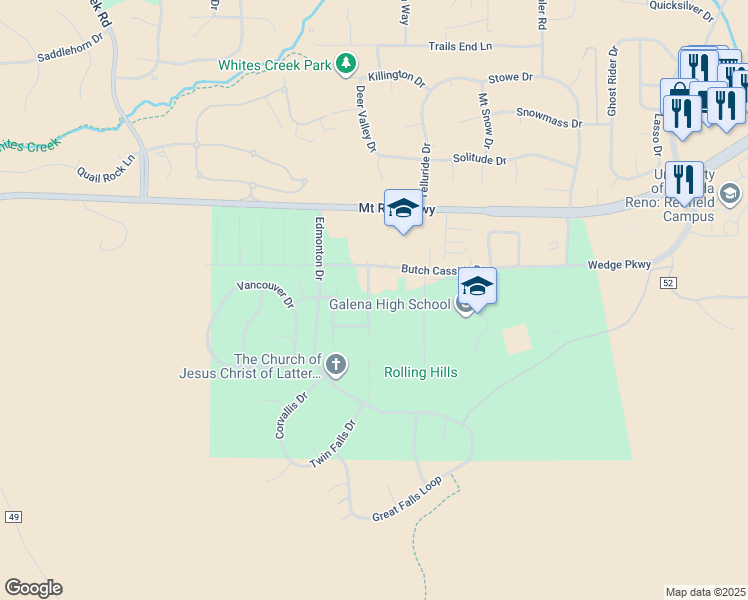 map of restaurants, bars, coffee shops, grocery stores, and more near 3684 Bozeman Drive in Reno