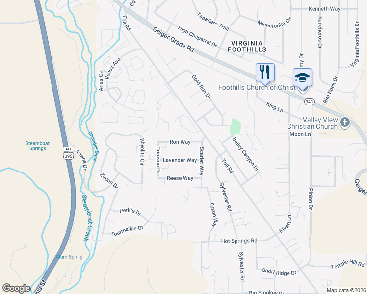 map of restaurants, bars, coffee shops, grocery stores, and more near 1646 Ron Way in Reno