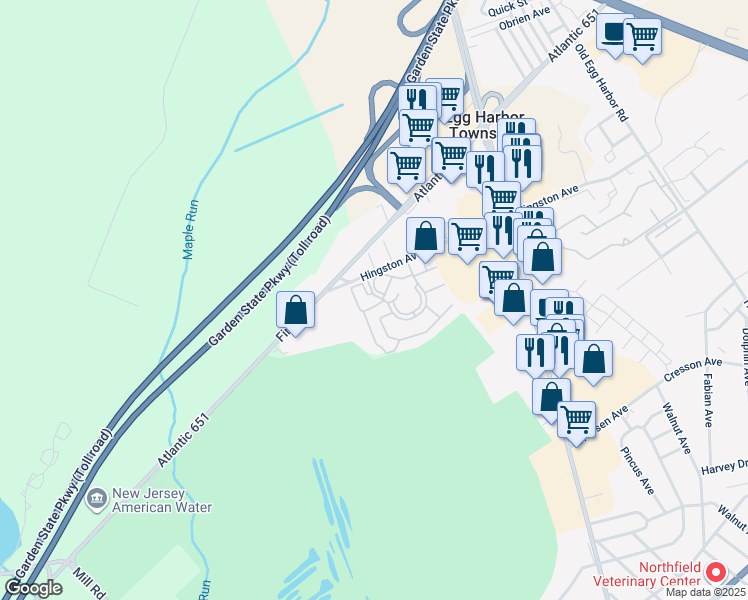 map of restaurants, bars, coffee shops, grocery stores, and more near 291 Heather Croft in Egg Harbor Township