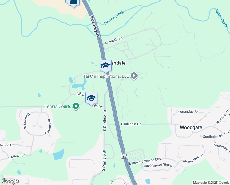 map of restaurants, bars, coffee shops, grocery stores, and more near 85 Allendale Boulevard in Terre Haute