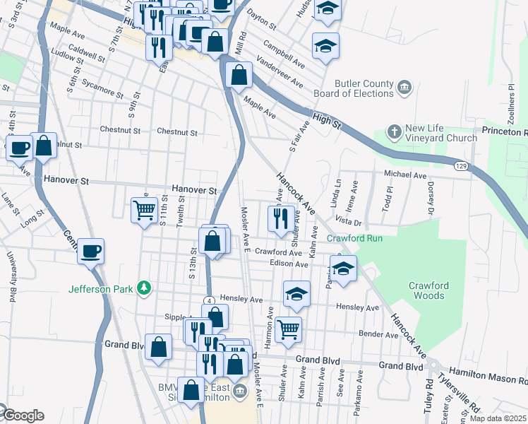 map of restaurants, bars, coffee shops, grocery stores, and more near 930 Corliss Avenue in Hamilton