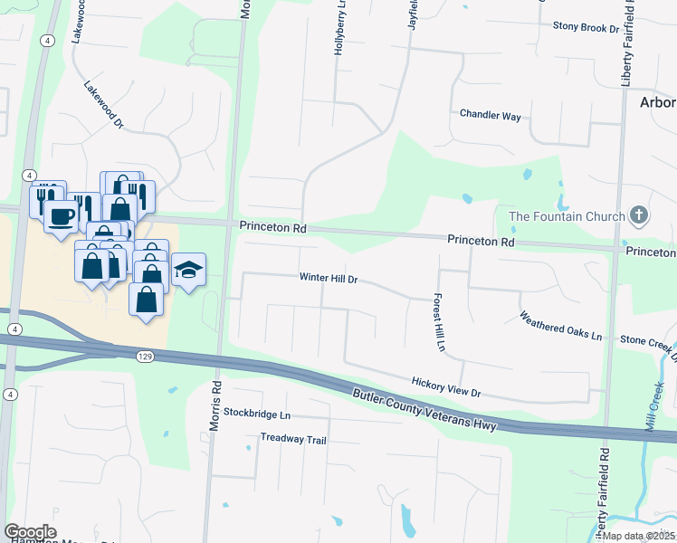 map of restaurants, bars, coffee shops, grocery stores, and more near 3794 Winter Hill Drive in Hamilton