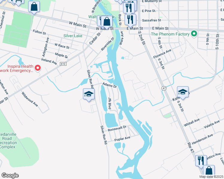 map of restaurants, bars, coffee shops, grocery stores, and more near 20 Adams Drive in Millville