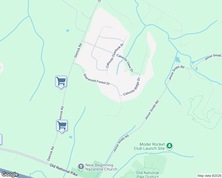 map of restaurants, bars, coffee shops, grocery stores, and more near 12327 Sherwood Forest Drive in Mount Airy