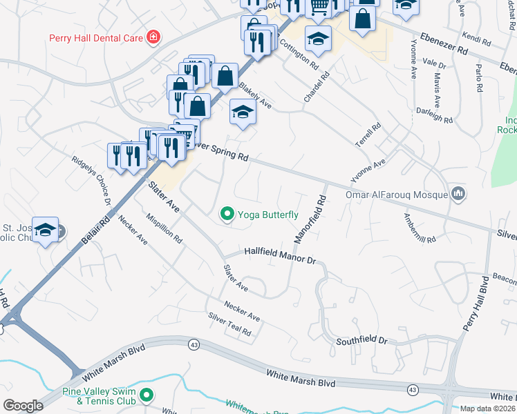 map of restaurants, bars, coffee shops, grocery stores, and more near 4235 Garland Avenue in Nottingham