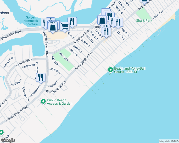 map of restaurants, bars, coffee shops, grocery stores, and more near 4013 Ocean Avenue in Brigantine