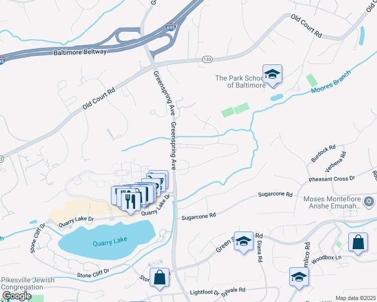 map of restaurants, bars, coffee shops, grocery stores, and more near 3113 Katewood Court in Baltimore
