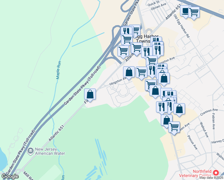 map of restaurants, bars, coffee shops, grocery stores, and more near 347 Heather Croft in Egg Harbor Township