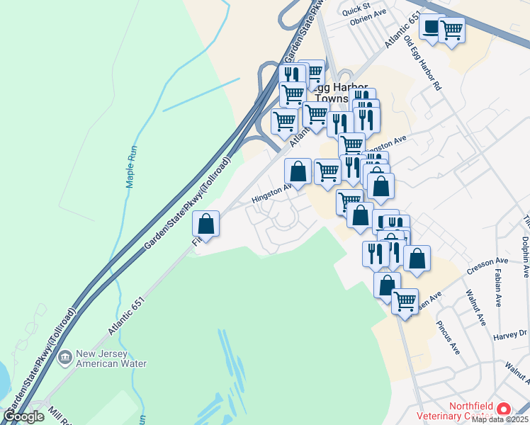 map of restaurants, bars, coffee shops, grocery stores, and more near 291 Heather Croft in Egg Harbor Township