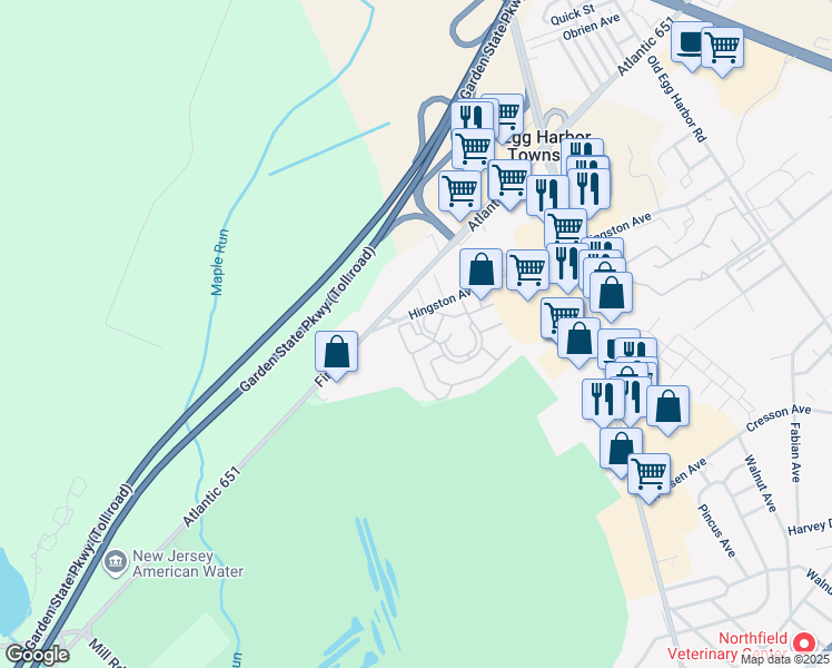 map of restaurants, bars, coffee shops, grocery stores, and more near 347 Heather Croft in Egg Harbor Township