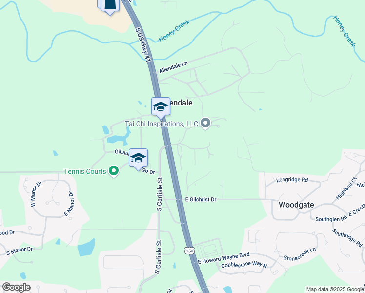 map of restaurants, bars, coffee shops, grocery stores, and more near 85 Allendale Boulevard in Terre Haute