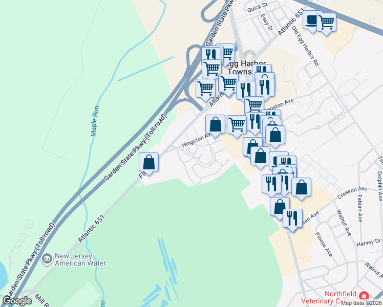 map of restaurants, bars, coffee shops, grocery stores, and more near 367 Heather Croft in Egg Harbor Township