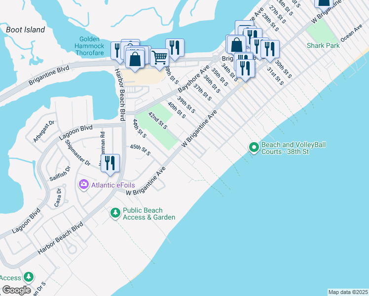 map of restaurants, bars, coffee shops, grocery stores, and more near 4224 West Brigantine Avenue in Brigantine