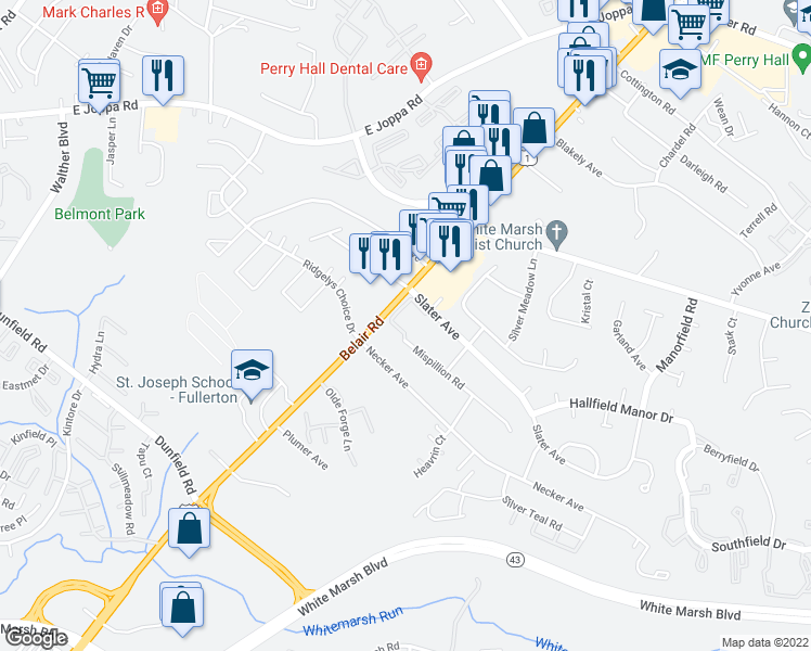 map of restaurants, bars, coffee shops, grocery stores, and more near 8507 Heathrow Court in Nottingham