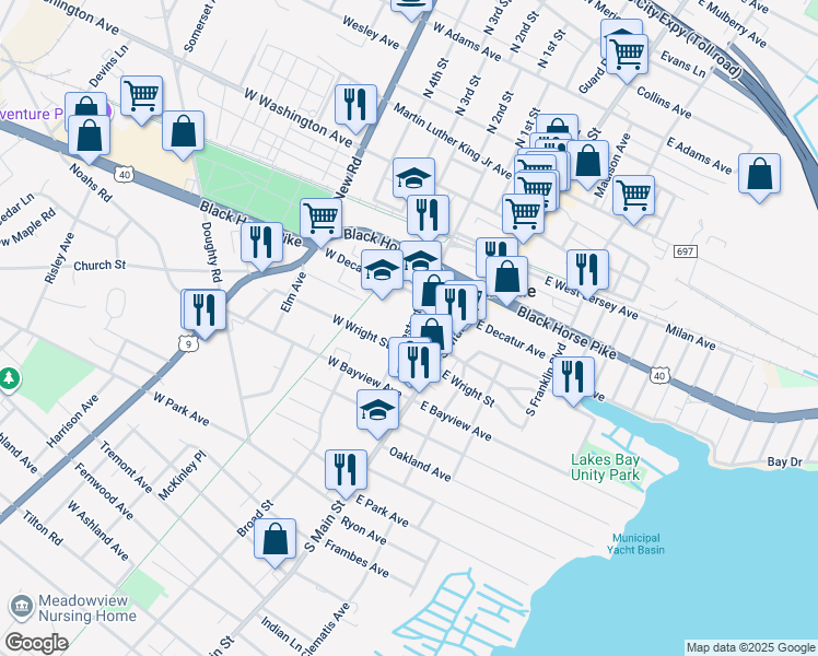 map of restaurants, bars, coffee shops, grocery stores, and more near 326 Chestnut Avenue in Pleasantville