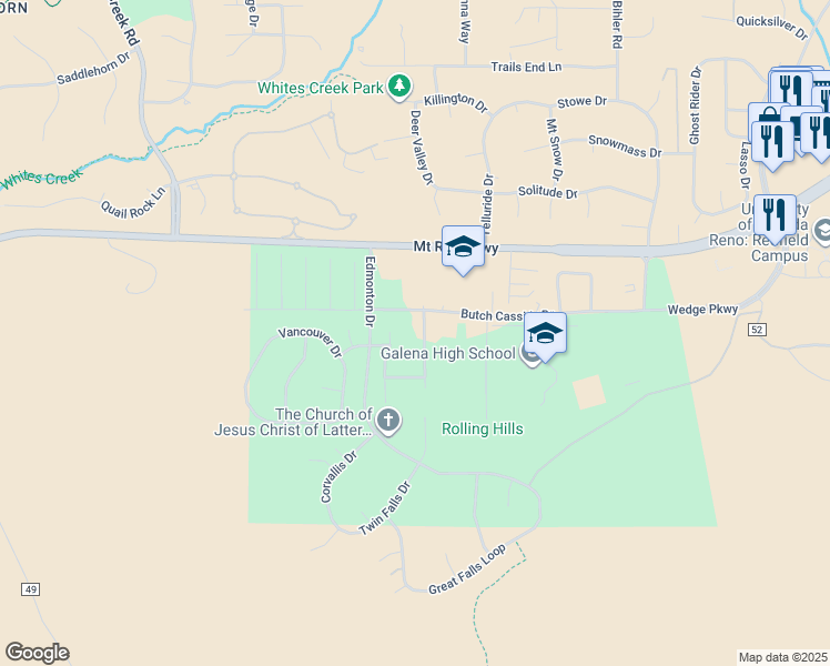 map of restaurants, bars, coffee shops, grocery stores, and more near 3684 Bozeman Drive in Reno