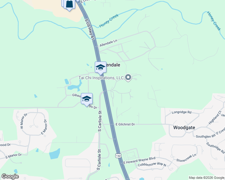 map of restaurants, bars, coffee shops, grocery stores, and more near 85 Allendale Boulevard in Terre Haute