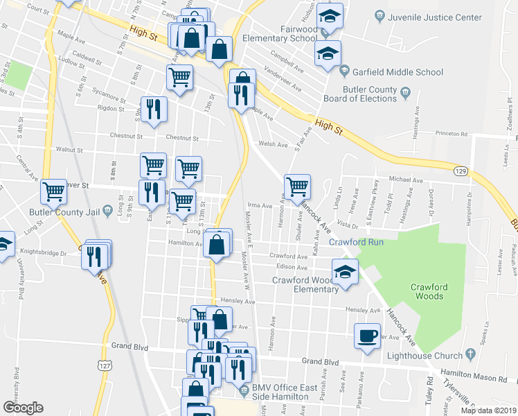 map of restaurants, bars, coffee shops, grocery stores, and more near 901 Corliss Avenue in Hamilton