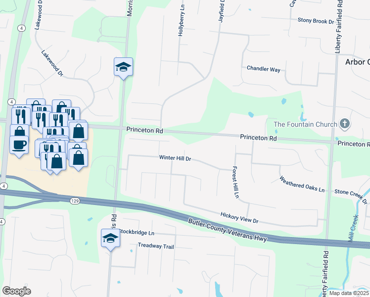 map of restaurants, bars, coffee shops, grocery stores, and more near 3794 Winter Hill Drive in Hamilton