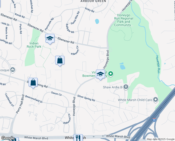 map of restaurants, bars, coffee shops, grocery stores, and more near 4803 Grandiflora Circle in Perry Hall