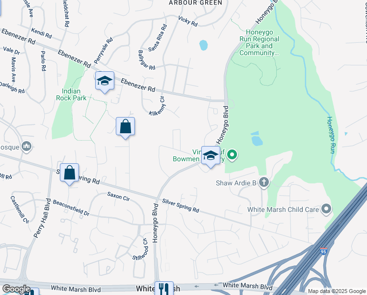 map of restaurants, bars, coffee shops, grocery stores, and more near 4803 Grandiflora Circle in Perry Hall