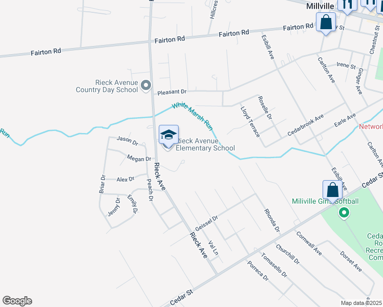 map of restaurants, bars, coffee shops, grocery stores, and more near 339 Rieck Avenue in Millville