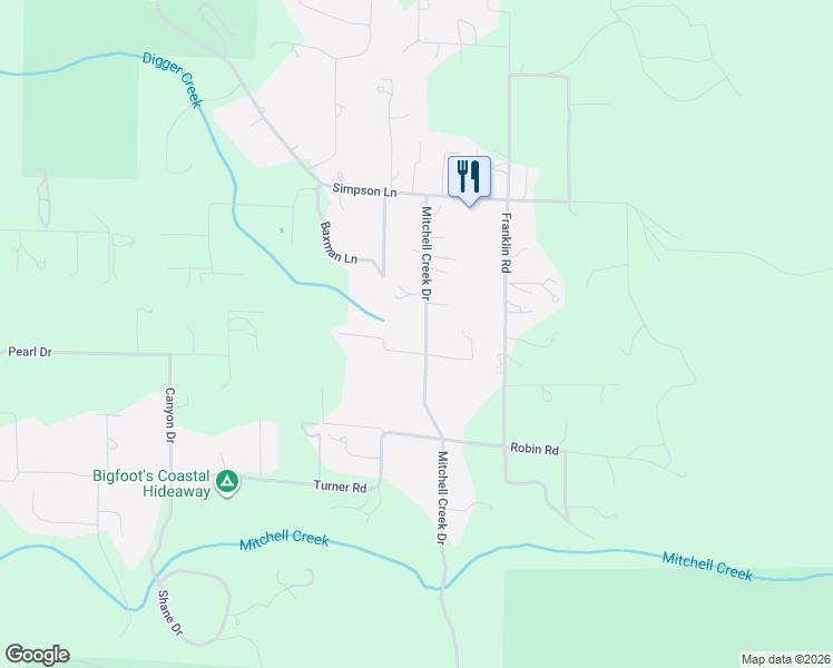 map of restaurants, bars, coffee shops, grocery stores, and more near 16700 Mitchell Creek Drive in Fort Bragg