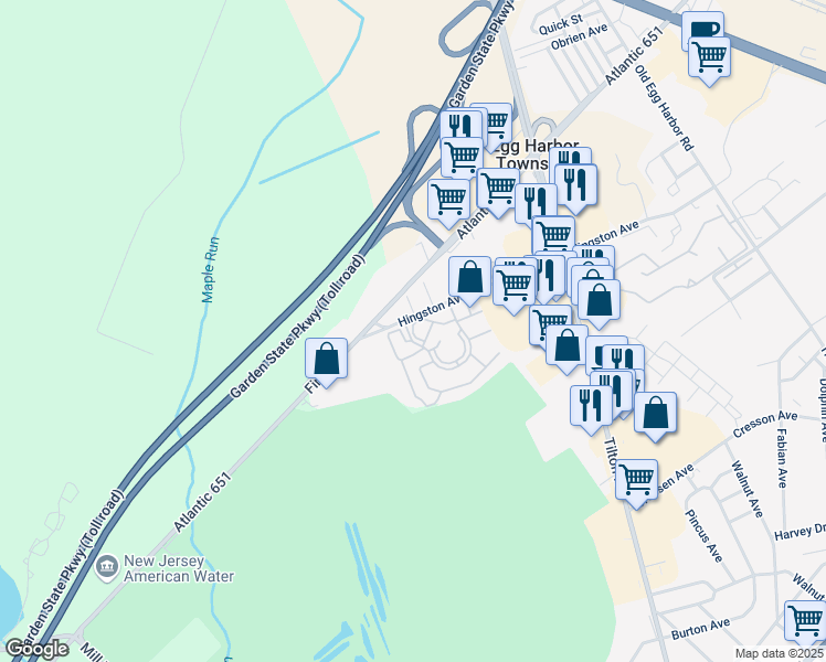 map of restaurants, bars, coffee shops, grocery stores, and more near 291 Heather Croft in Egg Harbor Township