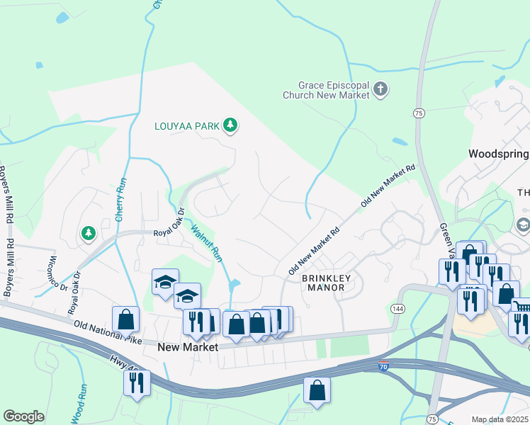 map of restaurants, bars, coffee shops, grocery stores, and more near 410 Richard Roberts Street in New Market