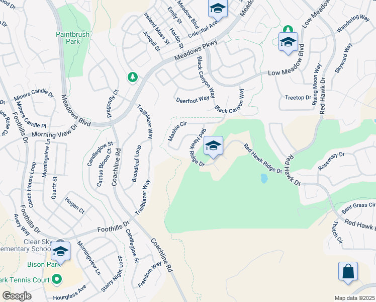 map of restaurants, bars, coffee shops, grocery stores, and more near 2734 Red Hawk Ridge Drive in Castle Rock